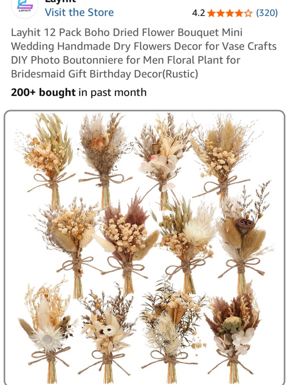 Boho Dried Flower Mini Bouquet — Neutral Rustic Mix